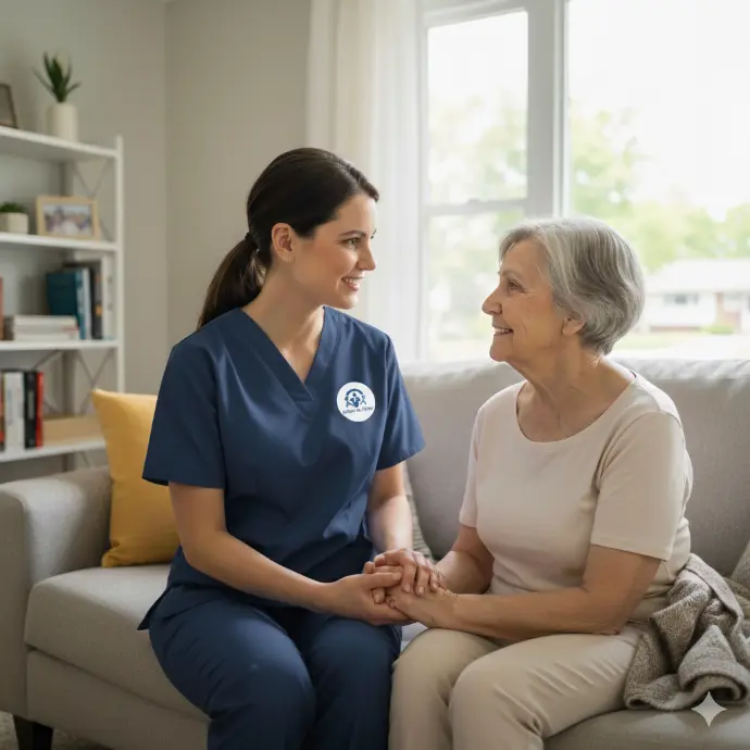Qualified staff nurse assisting an Alzheimer's patient.